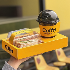 Scatola di imballaggio Sandwich incorporata confezione di pane tostato per uova spesse nel vassoio di carta della tazza della bevanda della caffetteria del ristorante - Product Image 6