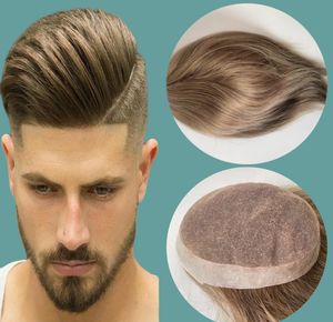 Cabello Liso Atado a Mano # Sistema de Reemplazo Capilar <span class=keywords><strong>para</strong></span> <span class=keywords><strong>Hombre</strong></span>, 18 Pulgadas, <span class=keywords><strong>Rubio</strong></span> <span class=keywords><strong>Ceniza</strong></span>, Encaje y PU Transpirable, Línea de Cabello Natural Invisible, Cabello Humano - Product Image 1