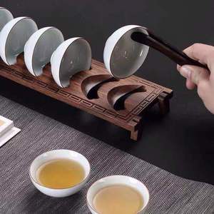 Bamboo Reconstituted Teacup Holder Flat Shape For Kung Fu <b>Tea</b> <b>Set</b> Home Use <b>Tea</b> Ceremony Accessories Simple Handmade Cup Rack - Product Image 2