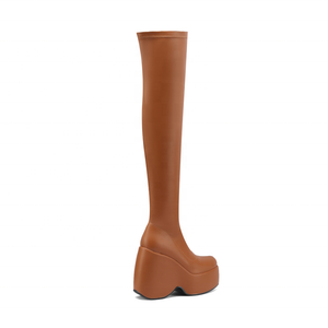 Botas Largas de Mujer con Plataforma y Tacón de Cuña, de Cuero Sintético Charolado, con Cierre de Cremallera, Talla Grande 43, Colección Otoño Invierno 2022 - Product Image 5