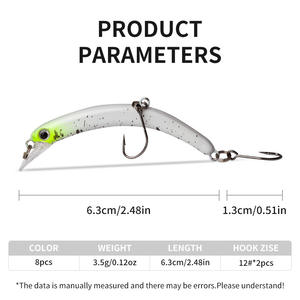 Leurre dur courbé pour la pêche au bar, 6,3 cm, 3,5 g, double hameçon, pour eau douce et eau salée - Product Image 2