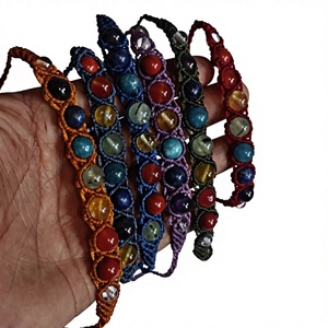 Bracelet en macramé fait main avec pierres naturelles, style bohème ethnique, réglable, multicolore, bijoux en pierres précieuses pour femmes et hommes - Product Image 1