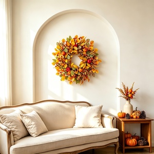 Guirlande artificielle artisanale pommes et baies pour Noël et Thanksgiving, ornement décoratif à suspendre à la porte d'entrée, style américain - Product Image 4