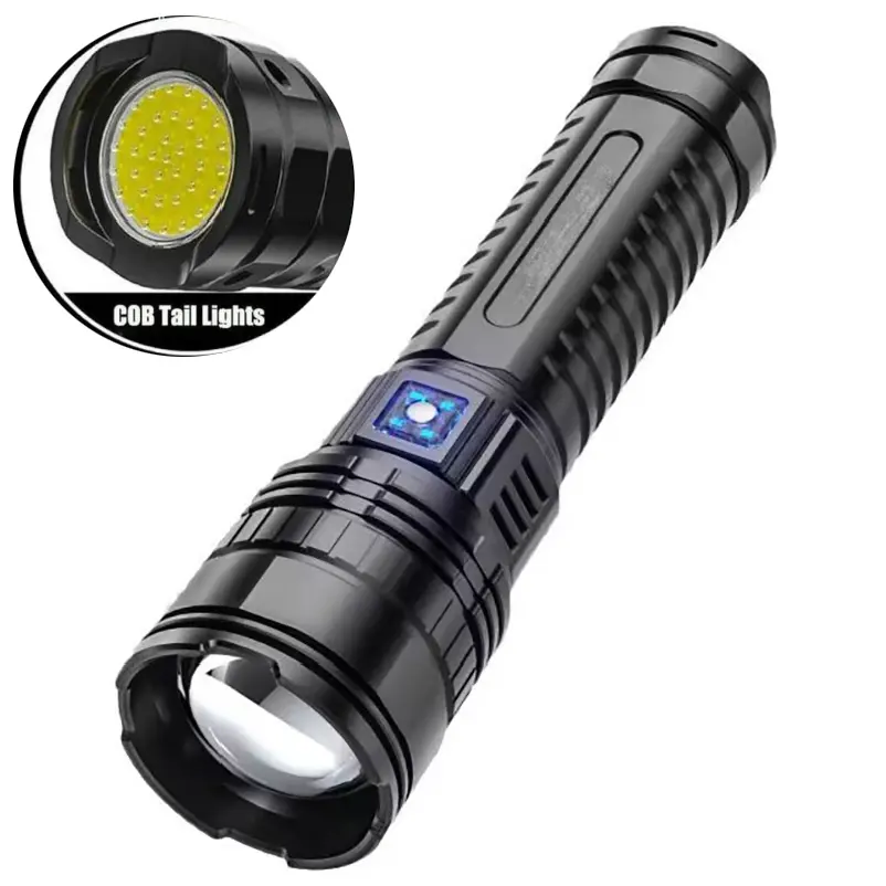 Waterproof Rechargeable Usb Led Tactical Torch Light Outdoor Flashlightwhite Lazer Power Bank Telescopic Zoom Cob Tail Light