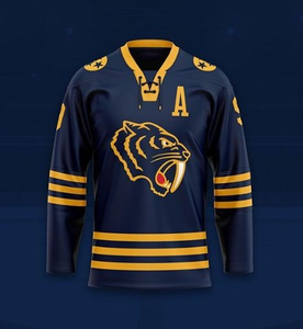 เสื้อฮอกกี้ผู้ชายแบบสั่งทำพิเศษ บริการ OEM ผ้าแห้งเร็ว 100% โพลีเอสเตอร์ พิมพ์ลายแบบระเหิด โลโก้ทีมด้านหน้า/ด้านหลัง ระบายอากาศได้ดี - Product Image 3