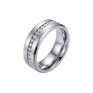 Anillo Unisex <span class=keywords><strong>de</strong></span> Acero Inoxidable con Banda <span class=keywords><strong>de</strong></span> Diamantes <span class=keywords><strong>de</strong></span> Imitación, Acabado Plateado, Dorado o Negro con Textura Cepillada, Duradero - Product Image 6