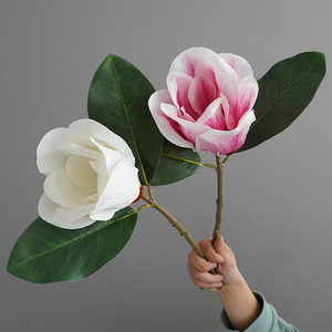Tallo de Flor de Magnolia Artificial, Tacto Real, Color Blanco y Rosa, Flor de Magnolia Artificial para Arreglos Florales de Boda y Hogar, Venta al por Mayor - Product Image 1