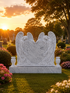 Bianco Carrara white Marble Angel Design Hand Carved Headstone Polished Surface Traditional Style Outdoor Use - Product Image 4