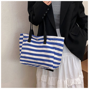 Túi vải đi làm-Túi xách công suất lớn cho nữ-Túi tote đeo vai sọc phong cách mới-Phiên bản Hàn Quốc - Product Image 4