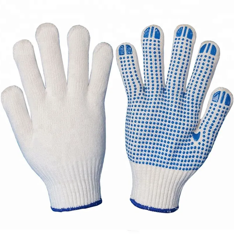 Venta caliente PVC puntos trabajo algodón protección de manos equipos de seguridad personal albañilería trabajo guantes de seguridad