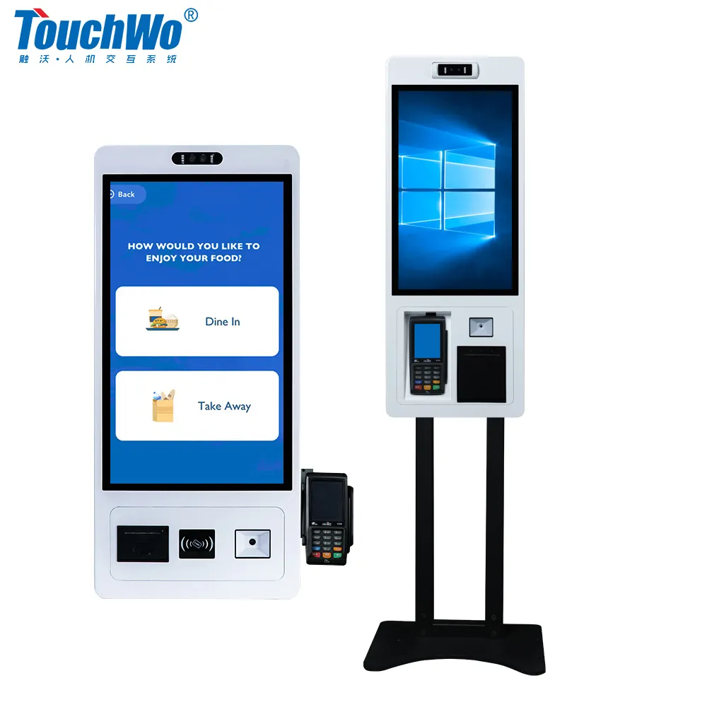 Touchwo 15.6 21.5 24 27 32 inch custom logo floor standing capacitive touch payment kiosks for self-service ordering