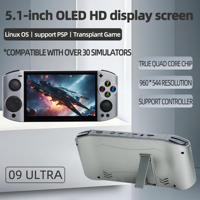 New Design 09 Ultra Game Console Handheld 5.1-inch OLED HD Display Screen Portable Game Console Built in 30+ Simulators