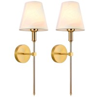 Lampu Dinding LED Besi Minimalis Seeky dengan Batang Panjang, Dapat Diredupkan, Kap Lampu Kain Meruncing untuk Kamar Tidur, Samping Tempat Tidur, Kamar Mandi, Meja Rias