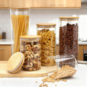 Home Kitchen Storage Sealed Cylindrical Glass Container With Wooden Lid for Can Coffee Bean Snack - Product Image 6