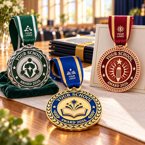 Customization of school and children achievement medals - school name year and printed ribbon - supports bulk ordering OEM ODM - Product Image 2