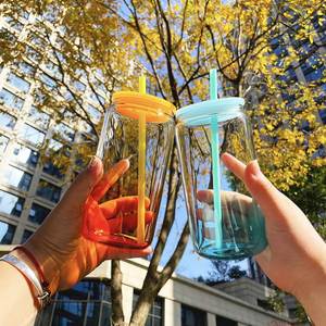 Wholesale Bulk 16oz Ombre Colored clear Glass with pp Lids Gradient Transparent Jelly 16oz <b>Plastic</b> Cup with <b>Plastic</b> Lids - Product Image 2