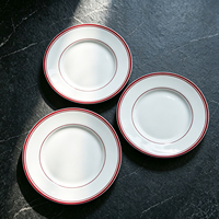 Assiettes en céramique JQY, rondes, en porcelaine blanche avec une ligne rouge, assiettes à dîner, assiettes en céramique pour restaurant, assiettes à salade, à pâtes, à steak