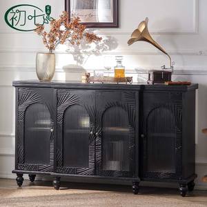 Mueble de entrada estilo europeo negro con puertas de vidrio esmerilado, vitrina de madera maciza para uso en tiendas - Product Image 1