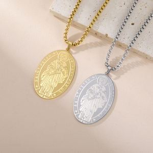 Collar Vintage con colgante de estatua de San Pedro, collar de San Pedro ovalado de acero inoxidable, amuleto de joyería chapado en oro para hombres - Product Image 3