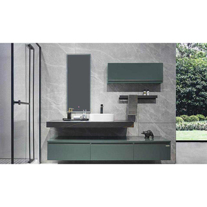 Meubles de salle de bain modernes personnalisés Bisini, vert, <span class=keywords><strong>avec</strong></span> miroir mural, armoire flottante et lavabo intégré - Product Image 1