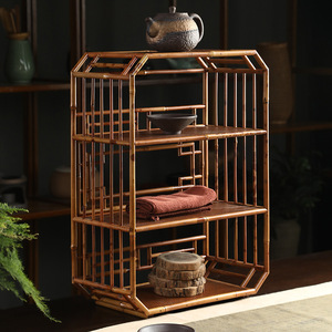 Bamboo Tea Cabinet Three Layer Display <b>Rack</b> For Living Room Bedroom Office Storage Shelf - Product Image 1