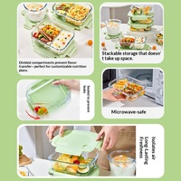 Ensemble de contenants alimentaires en verre avec couvercles verrouillables, clips sur 4 côtés, compartiments hermétiques, compatibles micro-ondes, boîte bento pour la préparation des repas