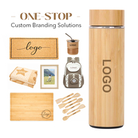 Botella de Agua Aislada al Vacío de Acero Inoxidable y Bambú, Personalizada, para Café, Té, Regalo Empresarial