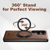 Étui de téléphone portable en cuir PU de luxe avec anneau de main magnétique pour Samsung S25 S25 Couverture arrière ultra mince noir bleu marron