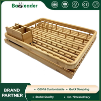 Étagère à vaisselle multifonctionnelle en bambou naturel OEM/ODM, 1 niveau, robuste, porte-épices de cuisine, organisateur de rangement, 2 compartiments