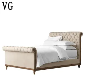 Mobili moderni per camera da letto rivestiti letto king size in legno italiano di lusso con testiera alta