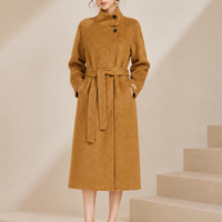 Nouvelle Collection Hiver – Manteau Coréen Décontracté pour Femme en Laine Tissée Respirante avec Doublure en Cachemire Écologique et Ceinture – En Stock