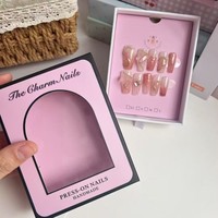 Scatola Rosa Trendy per Nail Art con Finestra, Espositore per Unghie Finte, Scatola Rigida in Cartone