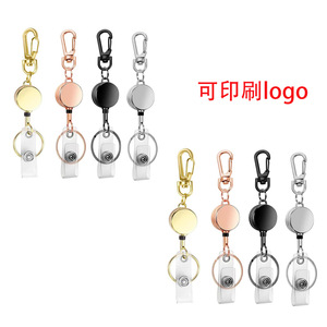 ID round 2.5cm zinc alloy easy-pull buckle retractable metal pull <b>cord</b> anti-loss keychain ID card buckle in stock - Product Image 1