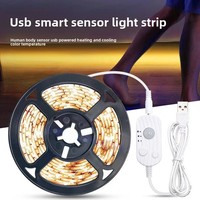 Lampu Strip Led Bertenaga Baterai Usb Sensor Gerak Pir 5V Kotak Baterai Aaa Lemari Tahan Air Lemari Pakaian Dapur Fleksibel