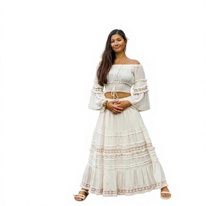 Women's <b>Boho</b> V-neck Crop Top & Long <b>Skirt</b> Set Eco-Friendly Washable Summer Casual Maxi Dress Outfit - Product Image 1