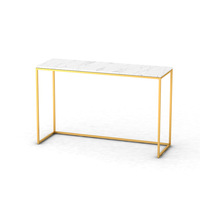 Table console de salon de luxe moderne et durable en métal doré, acier inoxydable, avec plateau en marbre