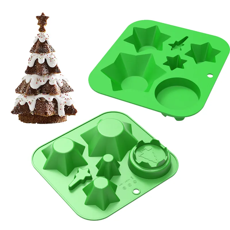 3D DIY Molde de chocolate para pastel de silicona con forma de arbol de Navidad For Splicing Stack Tray