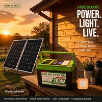 Kit de station d'alimentation solaire portable 200W avec panneau 60W, batterie LiFePO4 et lampe carrée pour le camping