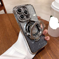 Coque de téléphone antichoc en TPU avec support miroir, série Diamant à bords colorés, finition électroplaquée, motif paysage naturel, facile à nettoyer