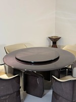 Natürlicher Holzfurnier Glänzend Lackierter 360 Grad Drehbarer 4-Sitzer Runder Esstisch für Zuhause und Villa