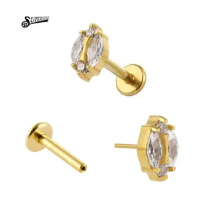 Wholesale Fashion Prong Setting Zircon Lip Stud PVD Body Piercing Jewelry ASTM F136 Titanium Threadless Labret