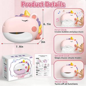 Jouets aquatiques interactifs rechargeables pour baignoire et douche, machine à bulles licorne, jouets de bain pour tout-petits avec musique - Product Image 3
