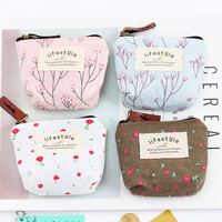 Dompet ritsleting uniseks, dompet gaya Korea Mini modis bunga kanvas koin dengan desain Vintage portabel dan modis