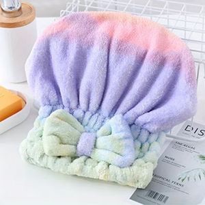 Bonnet <span class=keywords><strong>de</strong></span> séchage en polaire corail, séchage rapide et absorbant, personnalisable en gros, serviette <span class=keywords><strong>de</strong></span> séchage en microfibre avec nœud papillon - Product Image 1