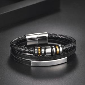 High Quality Wholesale <b>Stainless</b> <b>Steel</b> Magnetic Clasp Leather Fashionable Bracelets - Product Image 3