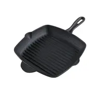 Factory price cast iron presaesoned steak grill pan frying pan with oil mouth