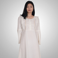 Perle dentelle décoration coton pyjama avec grand Pull coton dames pyjama col rond pull dames Nuisette