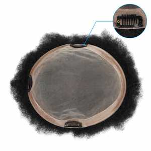 Système capillaire Mono Base Afro pour hommes noirs, 3 clips, lisse, ondulation Water Wave, toupet 100% cheveux indiens Remy, volume moyen, densité légère - Product Image 4