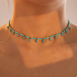 قلادة خانقة من الأحجار الطبيعية بأسلوب بوهيمي عتيق، قلادة قابلة للتعديل من الخرز الفيروزي - Product Image 3