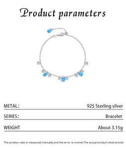 S925 Silver Chain <b>Bracelet</b> With Blue Water Drop Crystal Rhinestones Classic Everyday Wear Women's Jewelry - Product Image 2